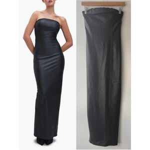 Good American Strapless Black Faux-Leather Maxi Dress